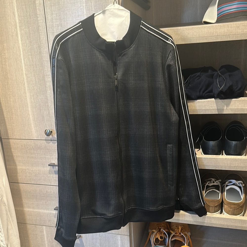 Karl Lagerfeld Black and Grey Bomber Jacket with Varsity Style